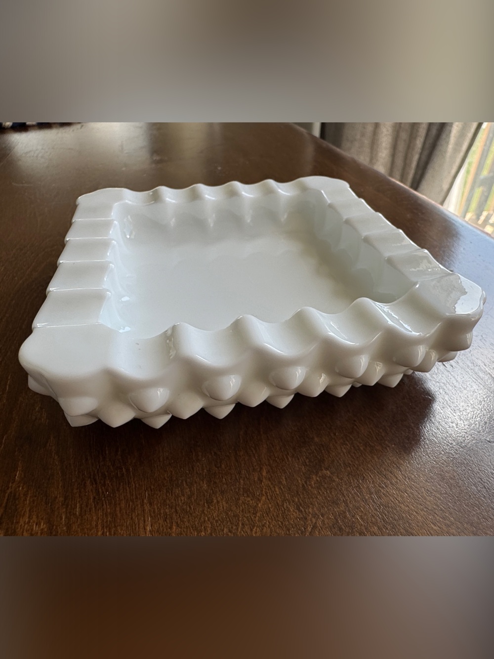 Vintage Fenton Hobnail milk glass square ashtray